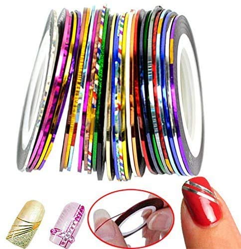 Shidara Rolls Striping Tape for Nail Art - DIY Nail Decoration Stickers | 10 Colors Multicolor Stripe Tape | Perfect for French Tips, Nail Designs & Salon Use