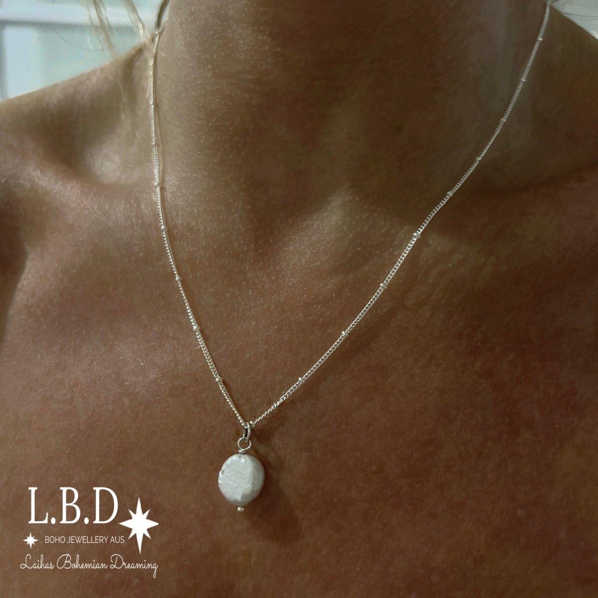 Laihas Classic Button Pearl Necklace - Sterling Silver Jewelry for Women, Elegant & Timeless Pearl Pendant Necklace - Perfect for Weddings, Parties & Everyday Wear
