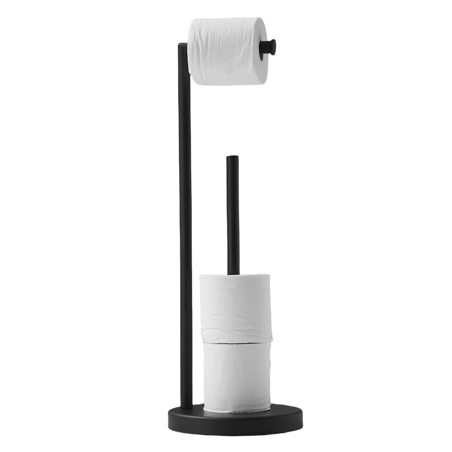 Black Toilet Paper Holder Stand with Reserve Storage - Wall Mounted Bathroom Tissue Roll Dispenser for Home, Office & RV Use