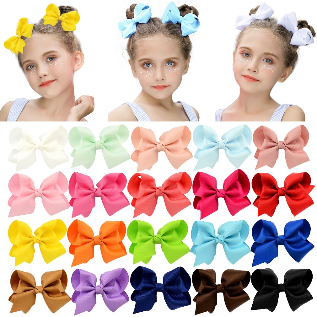 Deeka 20-Piece Multicolor 4-Inch Handmade Grosgrain Ribbon Hair Bows with Alligator Clips - Cute Hair Accessories for Little Girls, Toddlers & Kids - Perfect for Birthday Parties, School Events & Daily Styling
