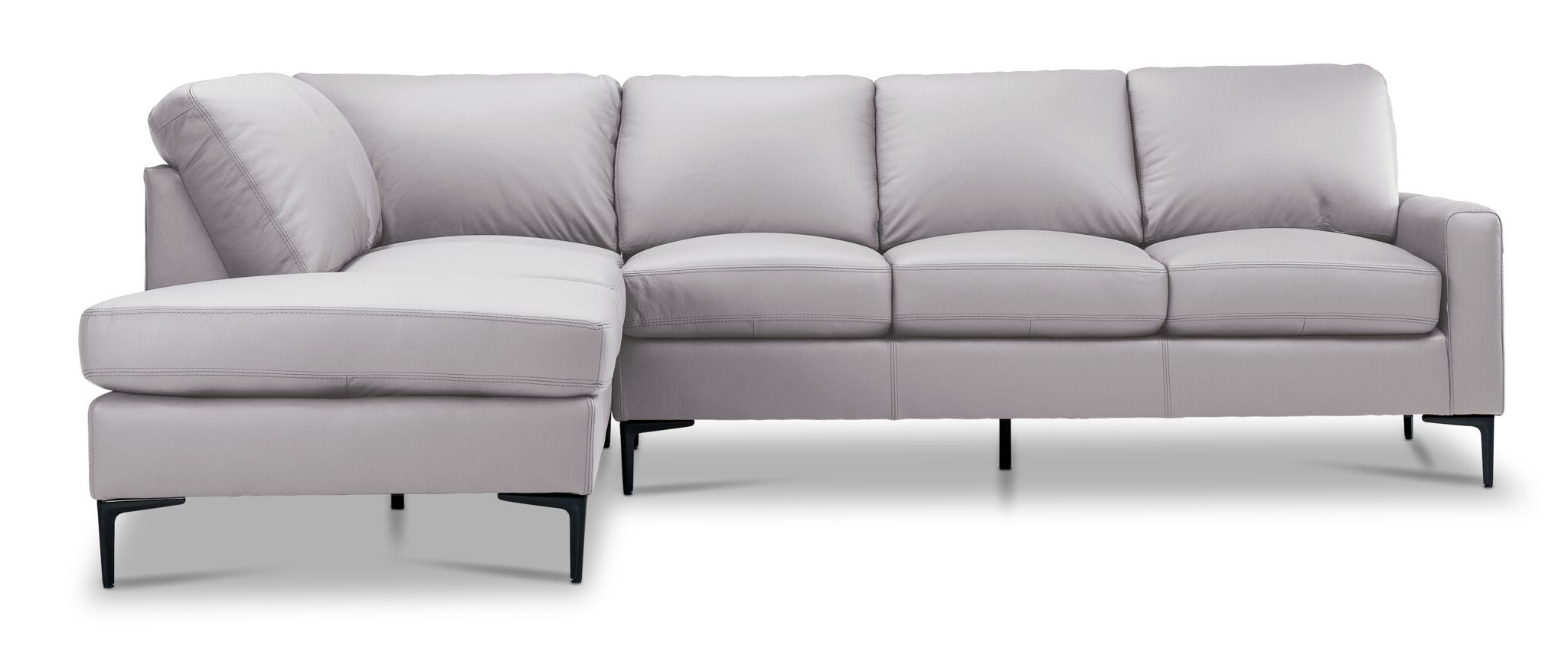 Premium Chito Leather 2-Piece Sectional Sofa with Left Facing Chaise in Cloud Grey - Modern Living Room Furniture for Comfortable Lounging & Entertaining