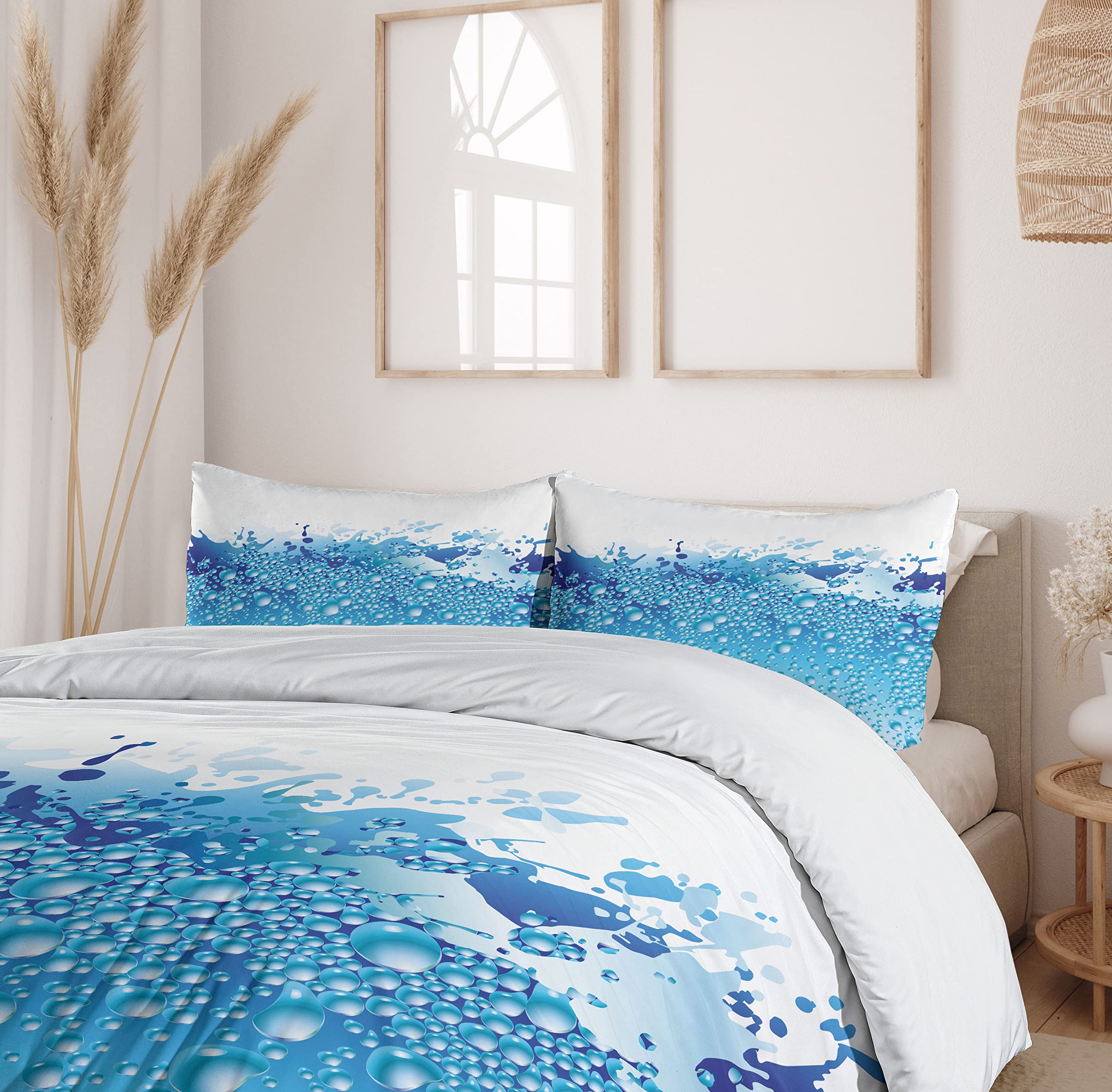 Ambesonne Modern 3-Piece Duvet Cover Set Queen Size - Aquarium Water Bubbles Splashes Art Print, Dark Blue & Sky Blue Bedding with 2 Pillow Shams | Stylish Home Decor for Bedroom, Guest Room & Dorm