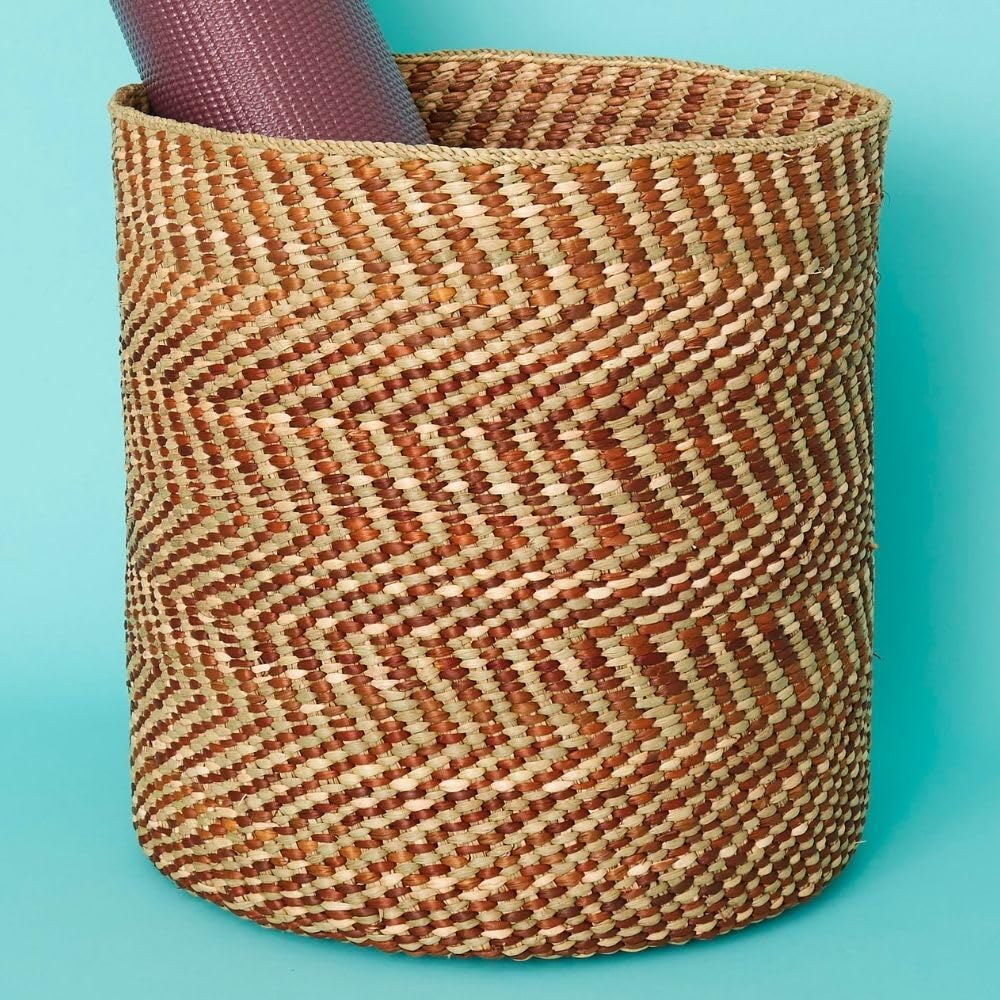 Large Brown Iringa Woven Basket - Indoor Planter & Toy Storage Organizer for Home Decor, Nursery, and Living Room