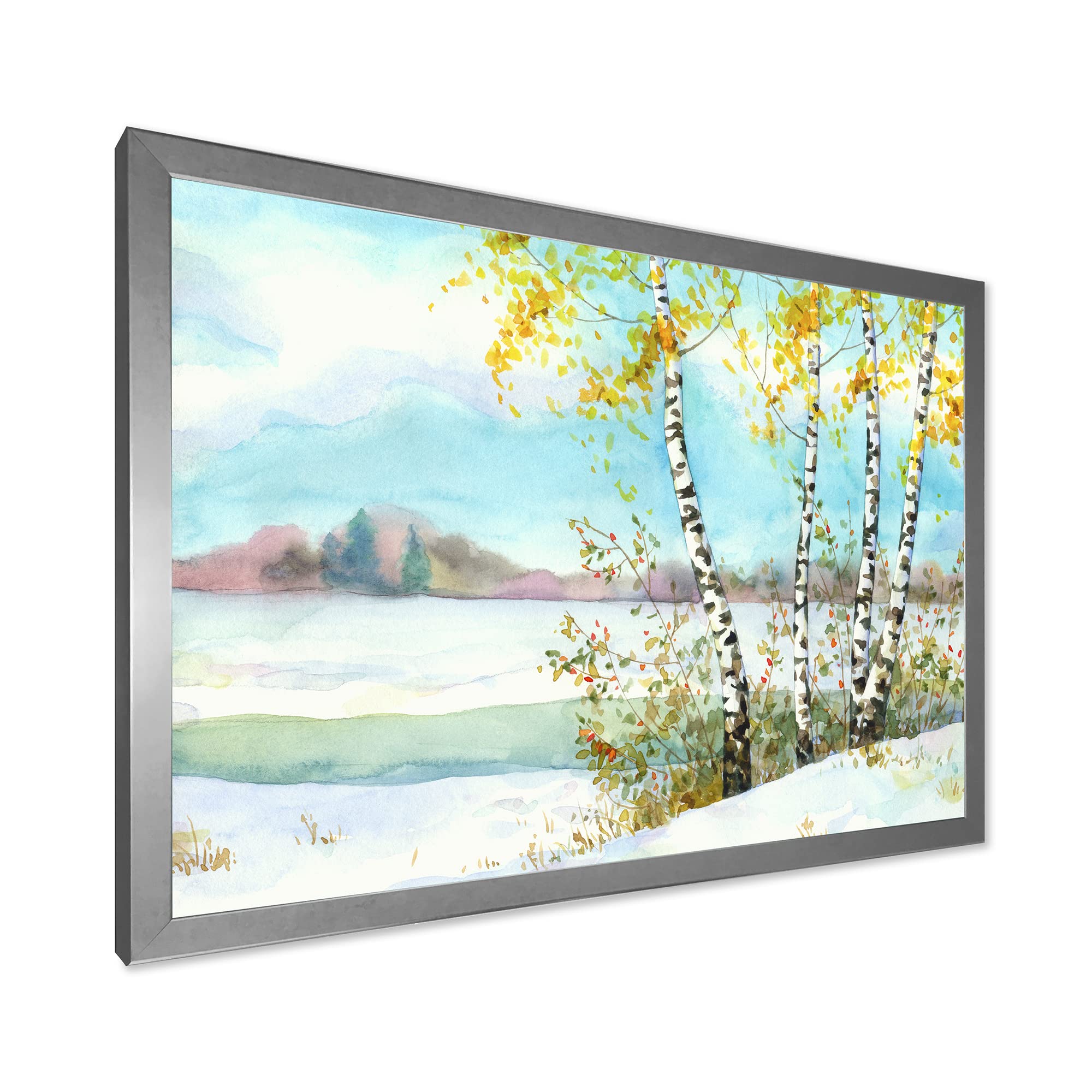 DesignQ Framed Wall Art - Winter Birch Trees Snowy Landscape Painting for Lake House Decor | Perfect for Living Room, Bedroom & Office