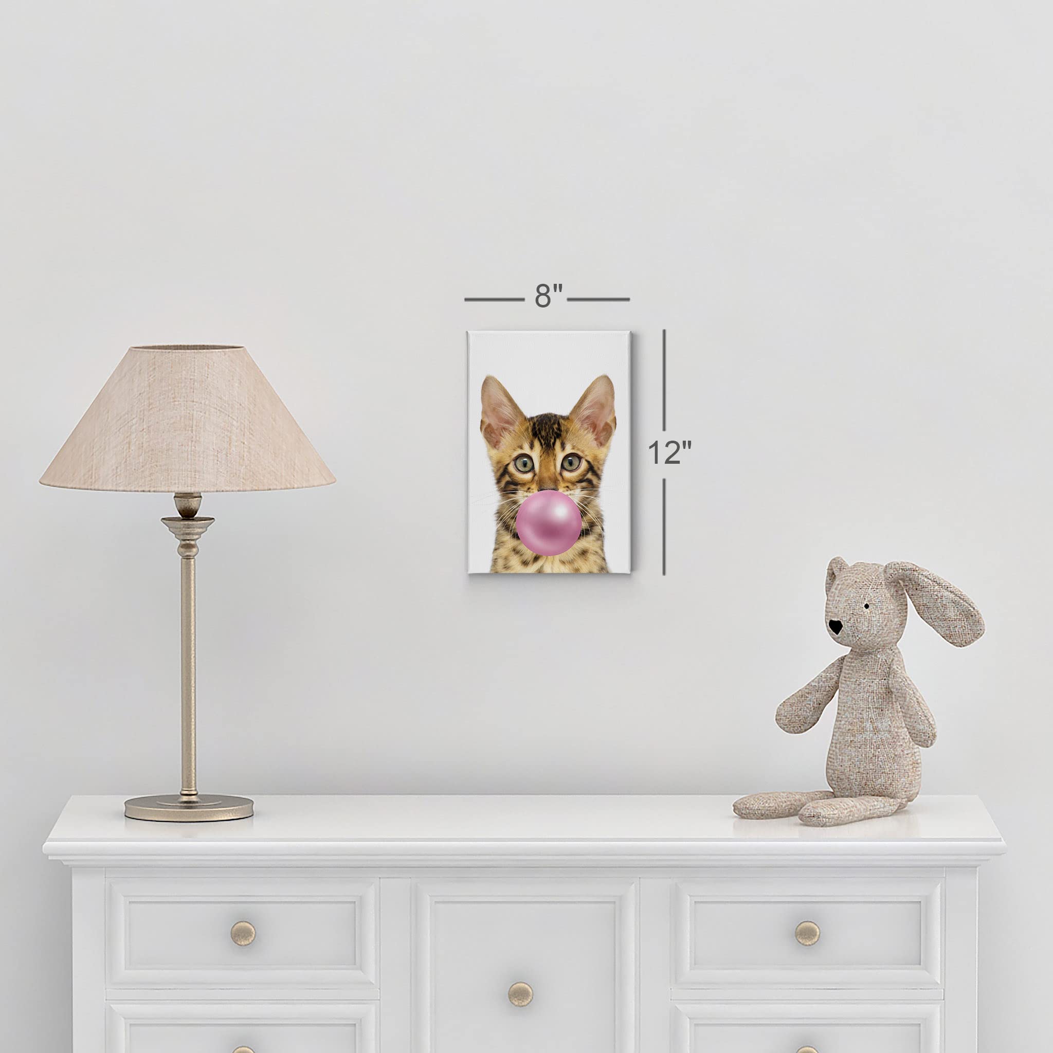 Savannah Cat Kitten Chewing Bubble Gum Canvas Wall Art Print - 40x30 Inch Pet Lover Gift, Pop Art Home Decor for Living Room, Bedroom, Nursery & Office - Perfect for Cat Enthusiasts & Animal-Themed Spaces