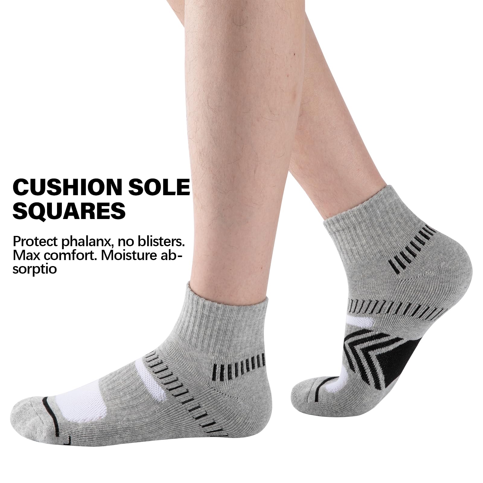COOPLUS Men's Cushioned Ankle Socks - Breathable Cotton Athletic Performance Quarter Socks for Running, Gym & Sports - Pack of 6 Pairs