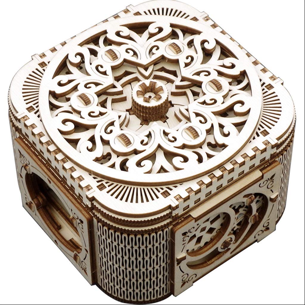 Handmade Wooden DIY Music Box Jewelry Box with Mechanical Rotation - Puzzle Assembly Wind-Up Musical Gift for Girlfriend, Birthday, Christmas & Anniversary - Perfect for Romantic Surprises & Keepsake Storage (Color: I)