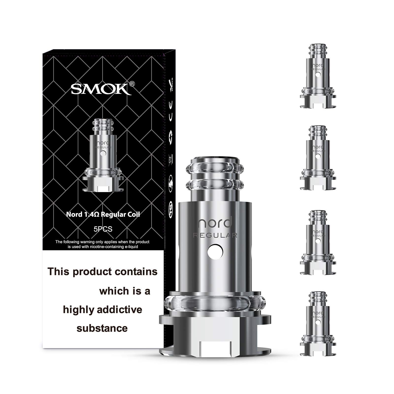 SMOK Nord Replacement Coils 5-Pack - 1.4 Ohm Regular Coil (2ml Capacity) - Compatible with SMOK Nord Pod System - Perfect for Smooth MTL Vaping Experience