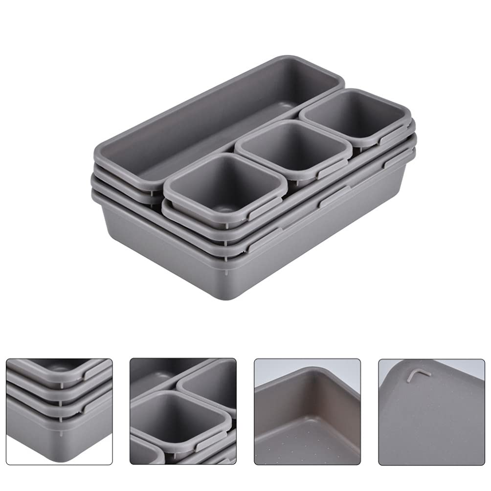 8-Piece Plastic Drawer Organizer Set - Underwear, Makeup & Bathroom Storage Boxes with Dividers - Ideal for Closet, Vanity & Bathtub Organization - Desktop Serving Trays & Drawer Storage Cases