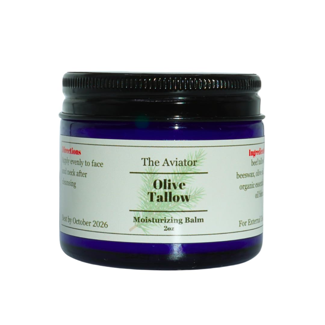 100% Grass-Fed Beef Tallow Moisturizing Balm - Natural Organic Face Cream with Pine Essential Oil, Olive Oil & Beeswax - 2oz Nourishing Skin Care for Sensitive Skin, Dry Hands & Chapped Lips - Perfect for Nighttime Routine, Travel & Winter Skin Protection