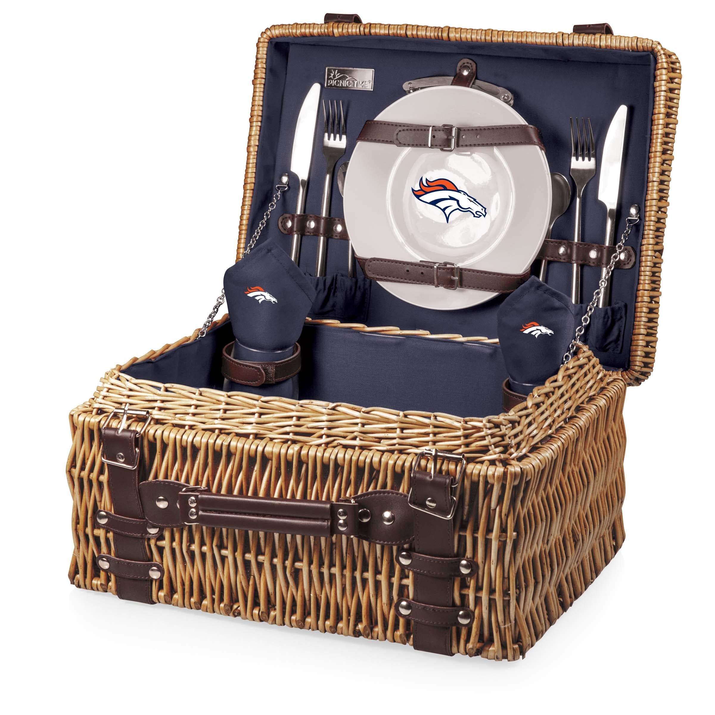NFL Champion Picnic Basket for 2 - Wicker Picnic Basket Set with Plates, Utensils & Blanket (Black & Brown) - Perfect for Outdoor Picnics, Tailgating & Game Day Parties