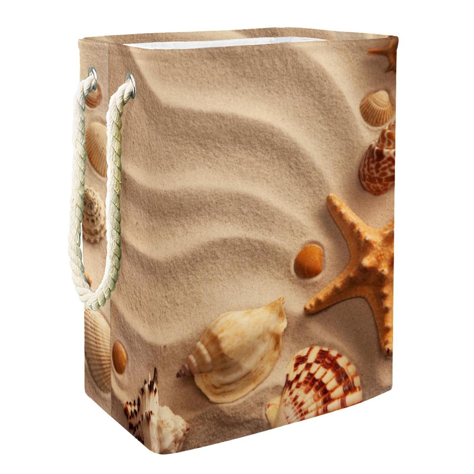 Inhomer Collapsible Laundry Hamper Basket with Seashell Beach Design - Sturdy Clothes Storage Bin for Bathroom, Bedroom & Dorm Organization - Perfect for Beach-Themed Decor & Small Space Storage Solutions