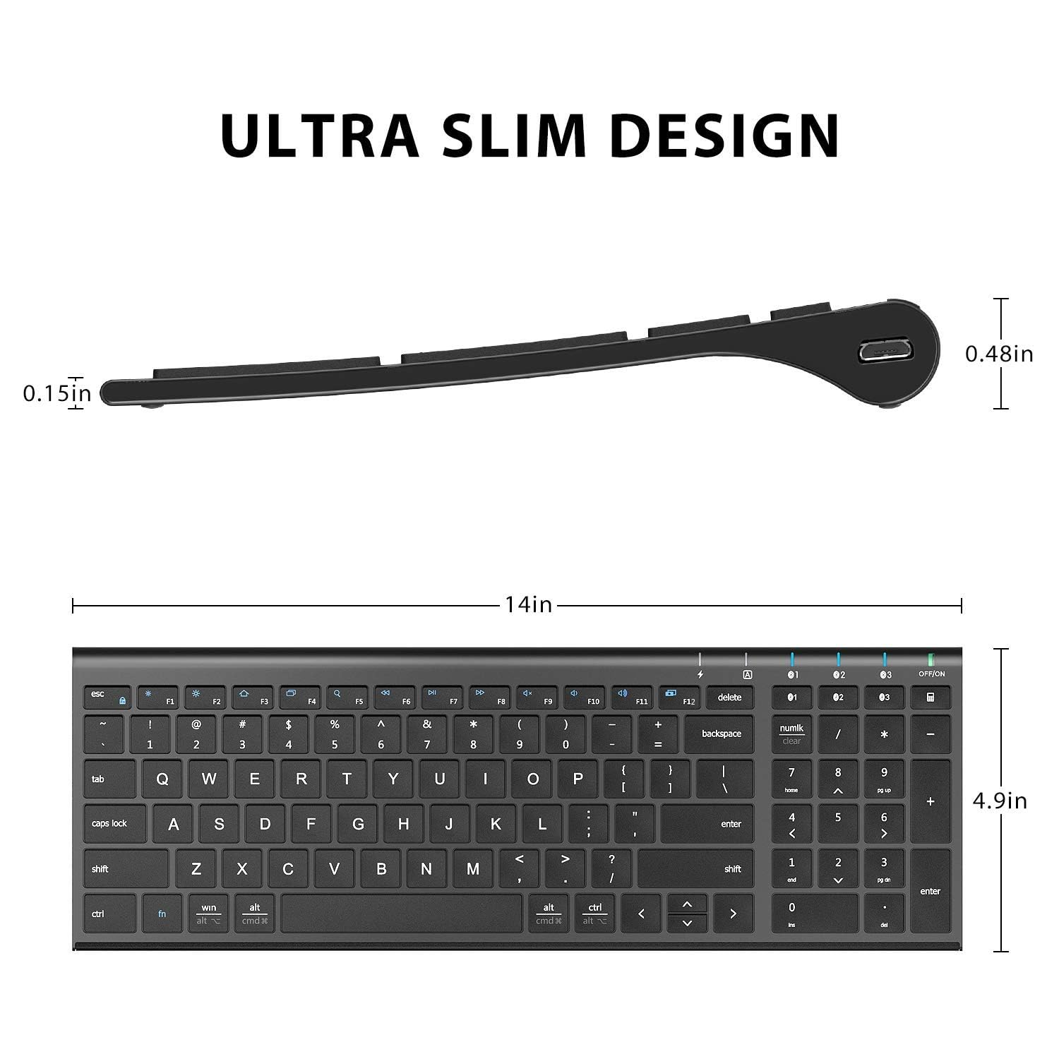 iClever BK10 Bluetooth 5.1 Keyboard - Wireless, Rechargeable, Multi-Device for Mac/Windows/iOS/Android - Perfect for Office & Travel