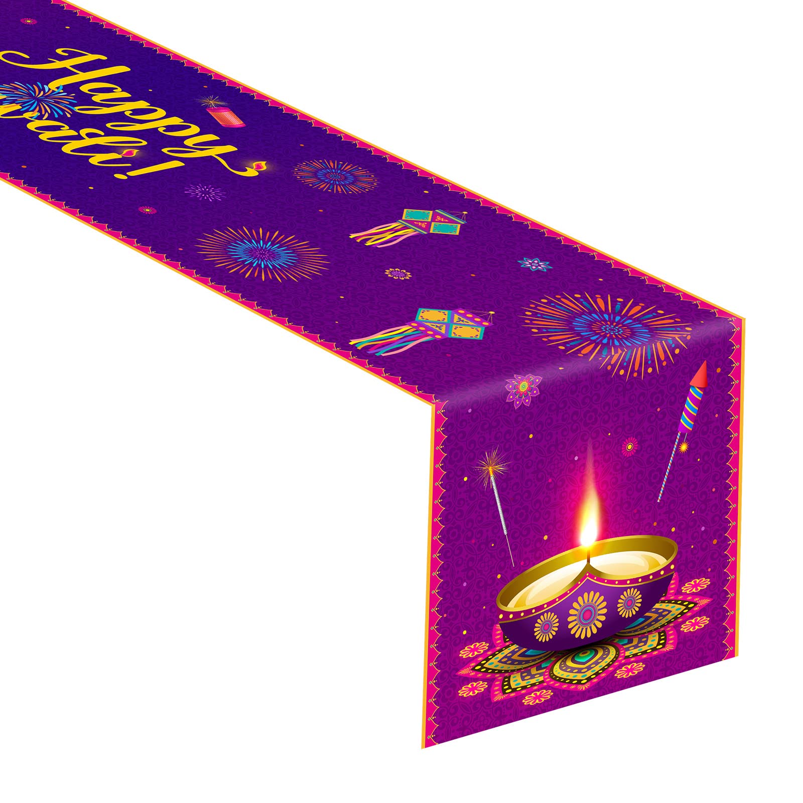 Happy Diwali Table Runner 13 x 72 Inch - Indian Festival of Lights Decoration for Kitchen, Dining Table, Indoor & Outdoor Party Decor - Perfect for Diwali Celebrations, Home Decor, and Rangoli Lantern Displays