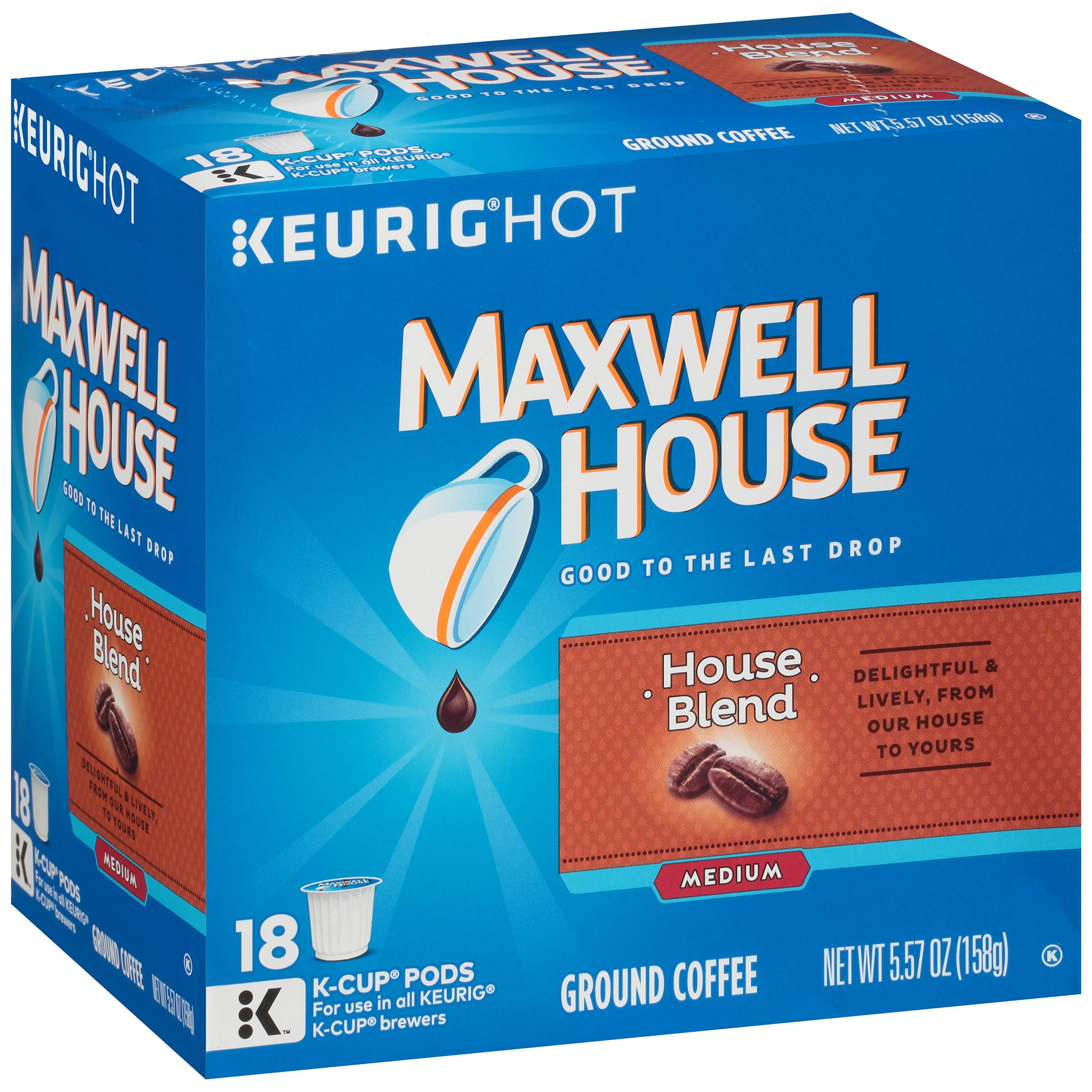 Maxwell House House Blend Medium Roast Coffee Pods - 18 Count Keurig K-Cups for Brewing Rich & Smooth Coffee at Home or Office