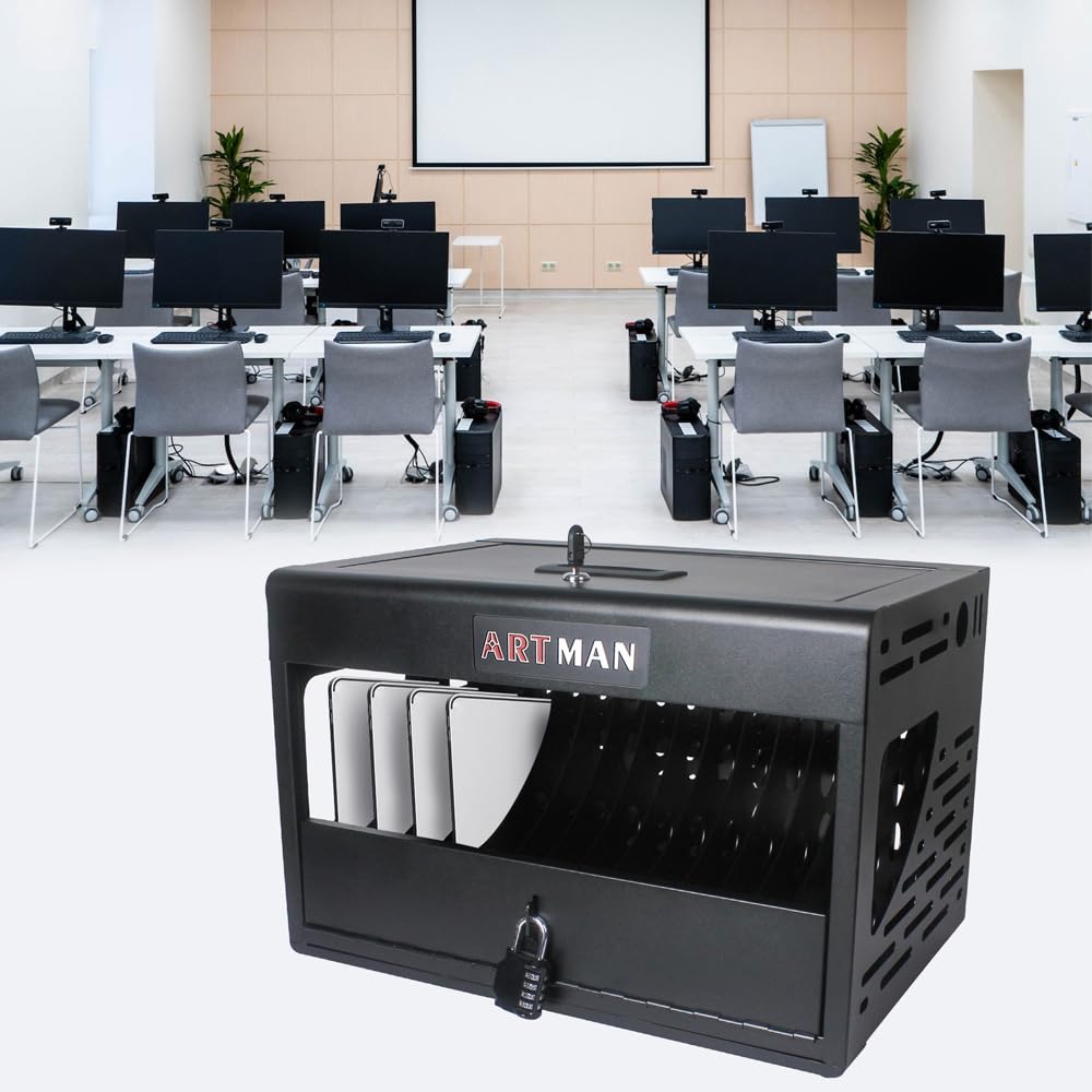 Anwick 16 Bay Charging Station Cabinet - Portable Tabletop Charging & Storage Organizer for iPads, Chromebooks, Laptops (Up to 14 Inch) - Perfect for Schools, Offices & Libraries (Black)
