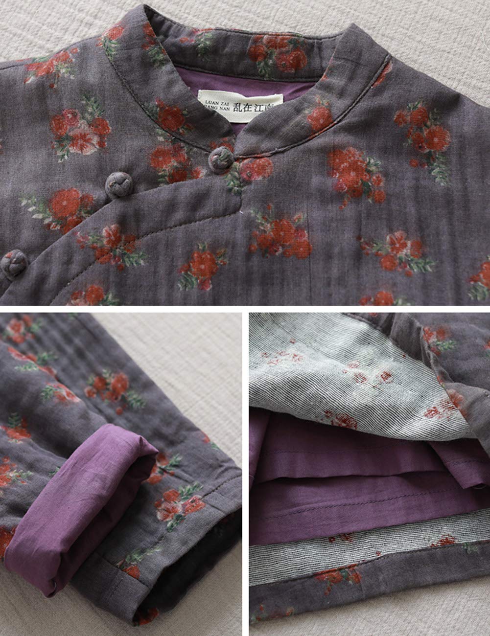Women's Floral Print Cheongsam Dress - Elegant Chinese Style Long Cotton Dress for Spring & Autumn - Double-Layer Casual Wear for Parties, Weddings & Special Occasions