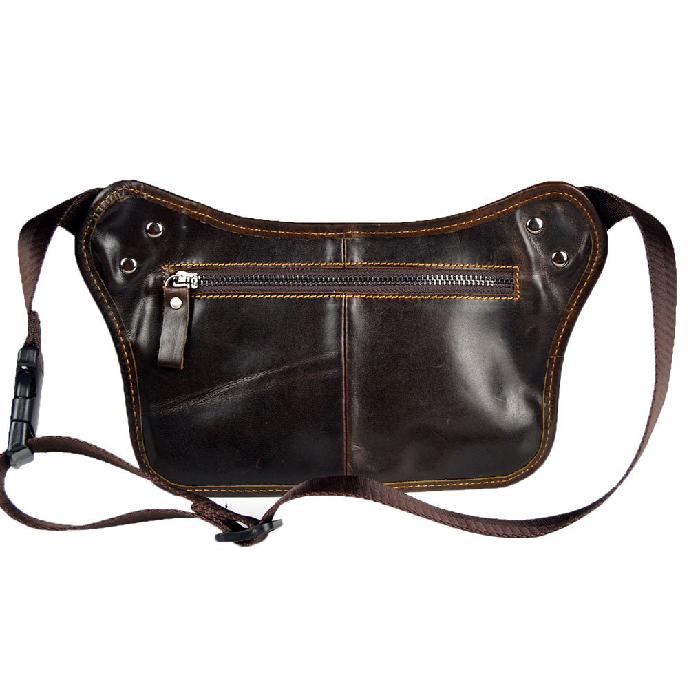 Genuine Leather Travel Fanny Pack Waist Bag - Dark Coffee 030 - Stylish & Durable for Hiking, Running, Festivals & Everyday Use