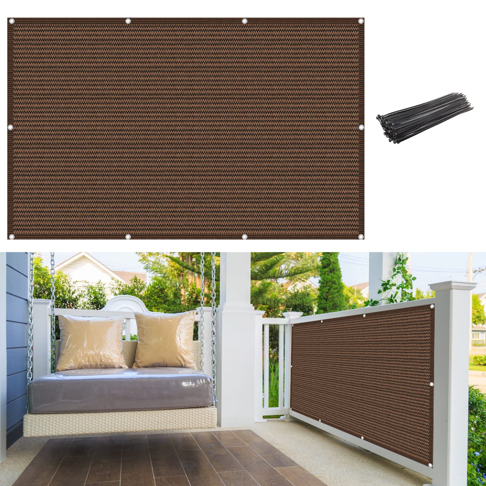 UV Resistant Balcony Privacy Screen 3' x 44' - Brown Outdoor Mesh Fence Cover for Deck, Patio, Porch & Pool Areas | Weatherproof Shade Solution for Apartments, Backyards & Railings | Perfect for Sun Protection & Creating Private Outdoor Spaces