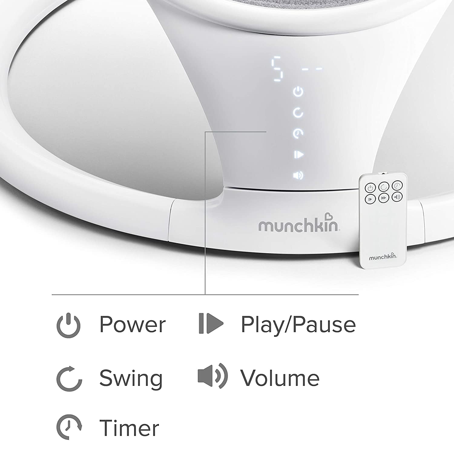 Munchkin Bluetooth Baby Swing with Remote Control - Smart Rocking Motion for Soothing Newborns & Infants - Perfect for Nursery, Bedroom & Travel Use