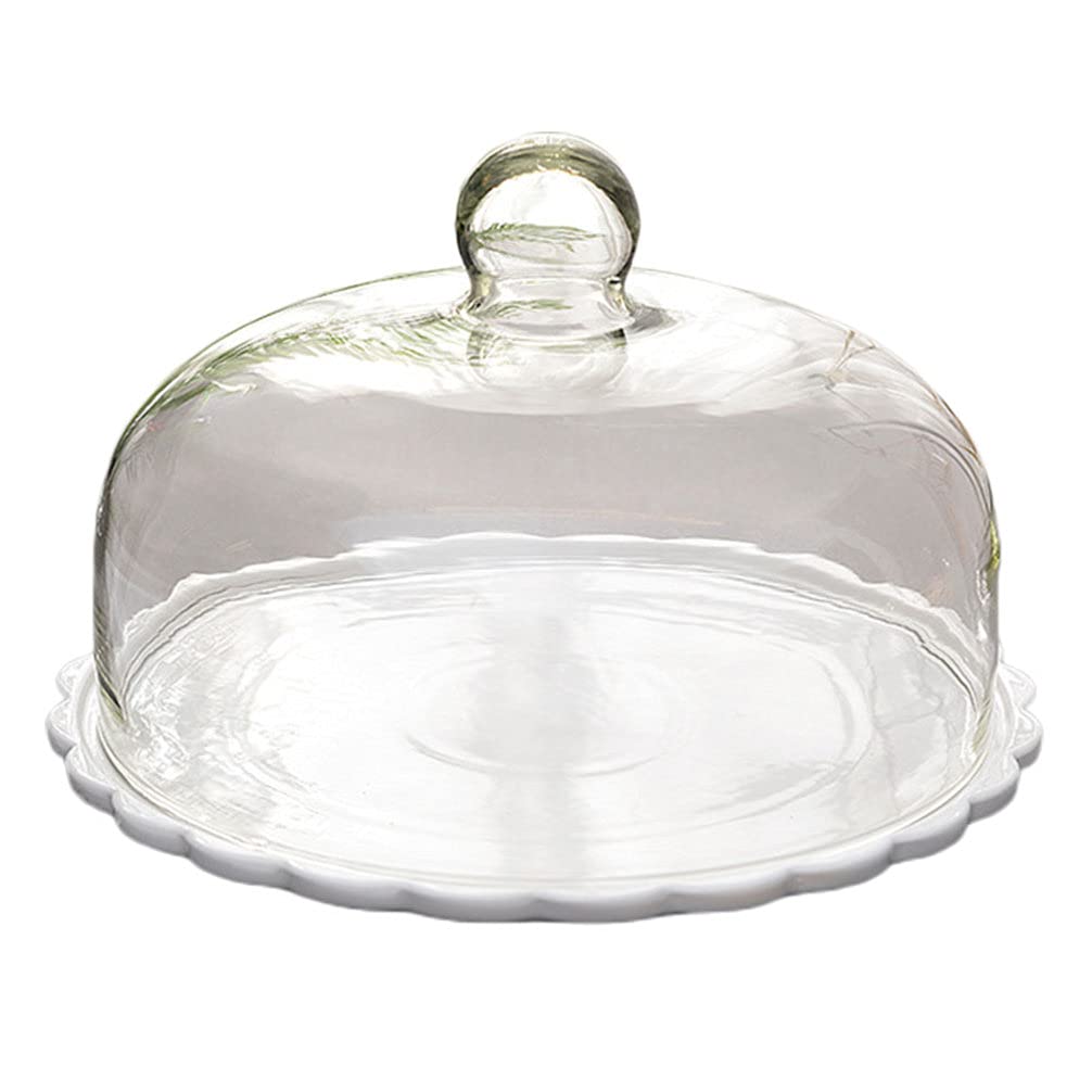 Round Glass Cake Dome Cover with Knob Handle - Pastry Display Cloche for Cake Stands - Perfect for Kitchen Storage, Dining Room Decor, Birthday Parties & Wedding Dessert Displays - Elegant Cupcake Protector & Dessert Showcase