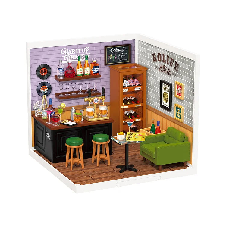 Rolife Leisurely Cheers Bar DIY Plastic Miniature House Kit - Mini Pub Model for Adults & Teens, Perfect for Home Decor, Gift Giving & Relaxing Hobby Projects