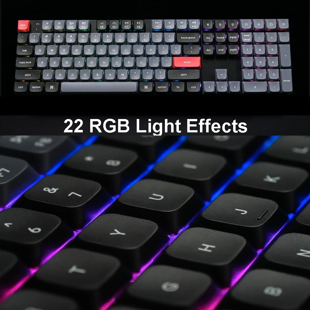 Keychron K5 Pro Wireless Mechanical Keyboard - Hot-Swappable 108-Key Full Size with QMK/VIA Programmable, Ultra-Slim RGB Low Profile Red Switch, Bluetooth/USB-C for Mac Windows Linux - Perfect for Gaming, Coding & Office Work