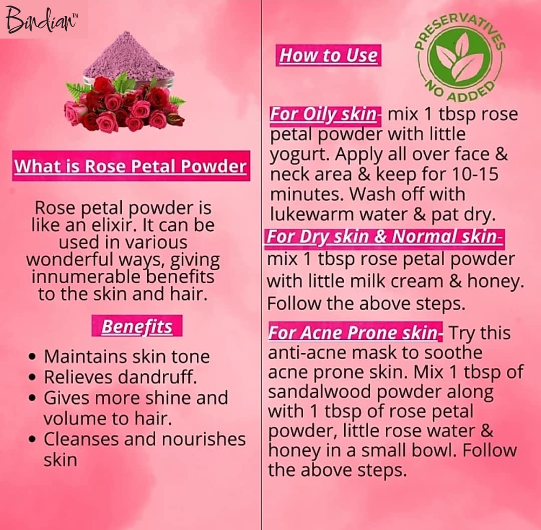 Organic Rose Petal Powder for Skin Whitening & Glowing - 100% Natural Face Mask for Brightening, Tan Removal & Radiance (50g) | DIY Skincare, Spa Treatment, Bridal Glow Routine