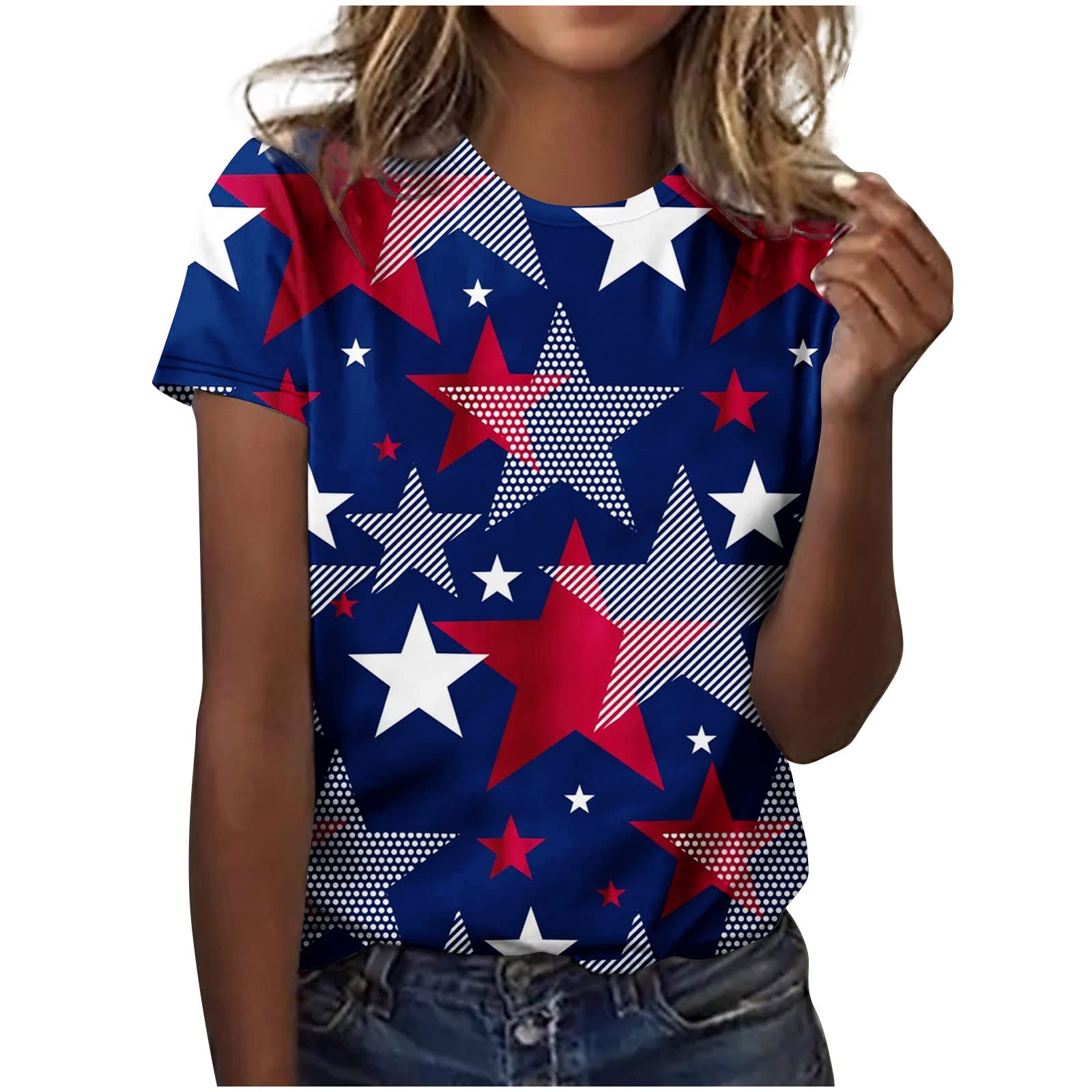 Women's Patriotic American Flag T-Shirt - Red White & Blue Short Sleeve Summer Casual Top - Perfect for 4th of July, Beach Outings & BBQ Parties