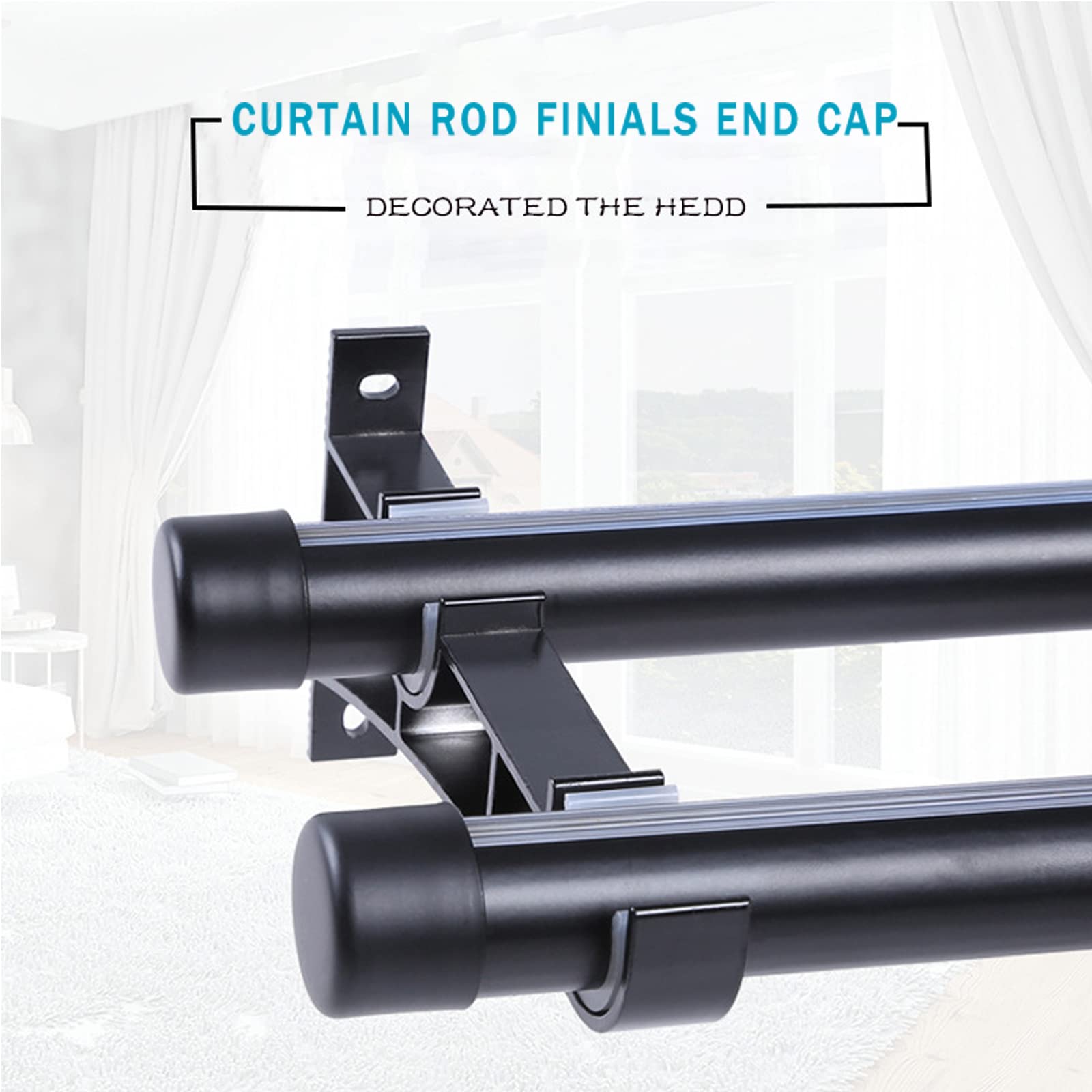 4 Pack Black Metal Curtain Rod End Caps - Fits 7/8