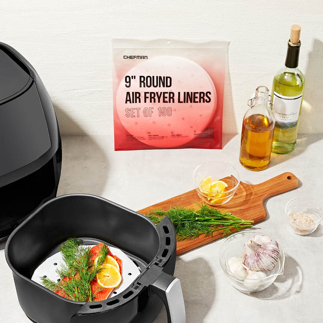 Chefman 100-Pack Disposable Air Fryer Liners - 9” Round Heat-Resistant Parchment Paper for Air Fryer Baskets | Perfect for Cooking, Roasting & Baking | Fits Most Air Fryer Models
