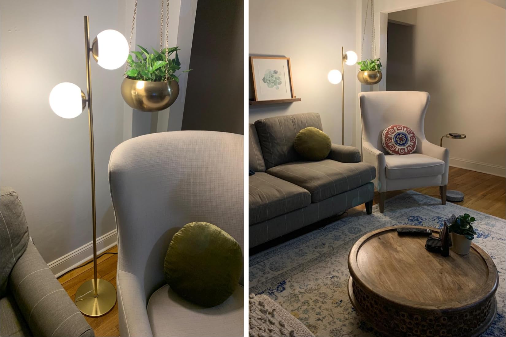 Brightech Sphere LED Floor Lamp - Mid-Century Modern 2 Globe Standing Light for Living Room, Bedroom & Office - Gold/Antique Brass - Perfect for Reading, Working & Contemporary Home Decor