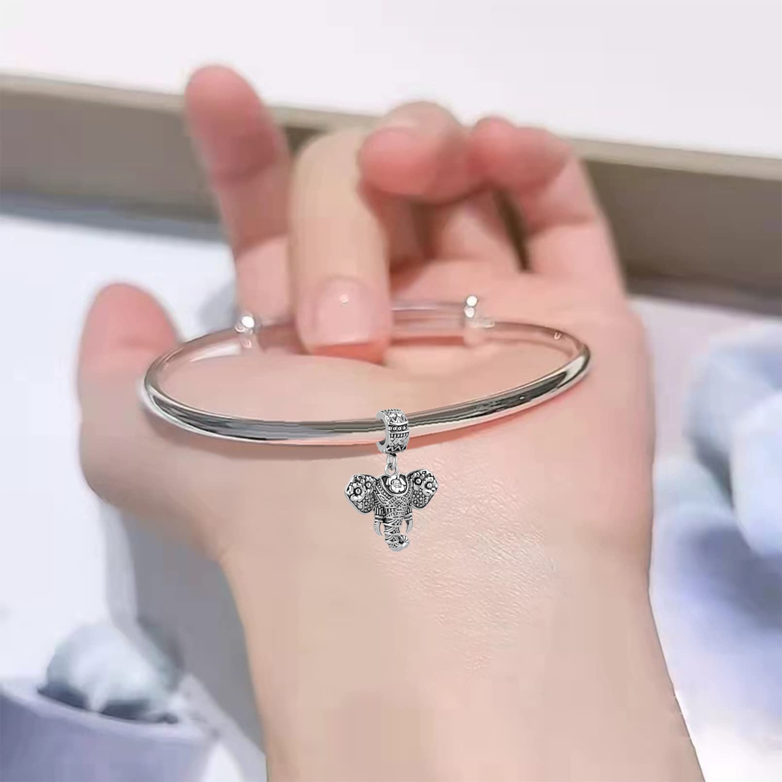 LSxAB Lucky Elephant Charm for Pandora Bracelets - Elegant Silver Elephant Pendant for Jewelry Making & DIY Gifts - Perfect for Birthdays, Anniversaries & Special Occasions