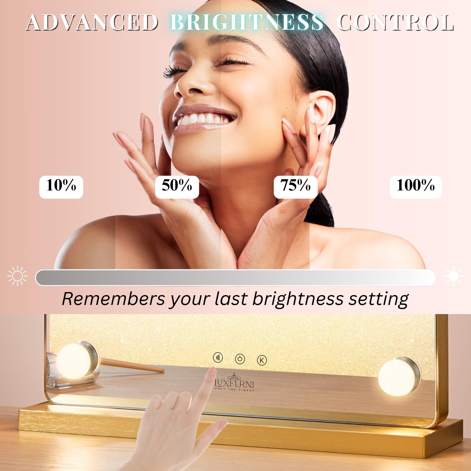 Hollywood Makeup Mirror with Lights - 12 Dimmable LED Bulbs, Smart Touch Control & 3 Color Modes (Gold) | Large Vanity Mirror for Bedroom, Dressing Room & Professional Makeup Studio