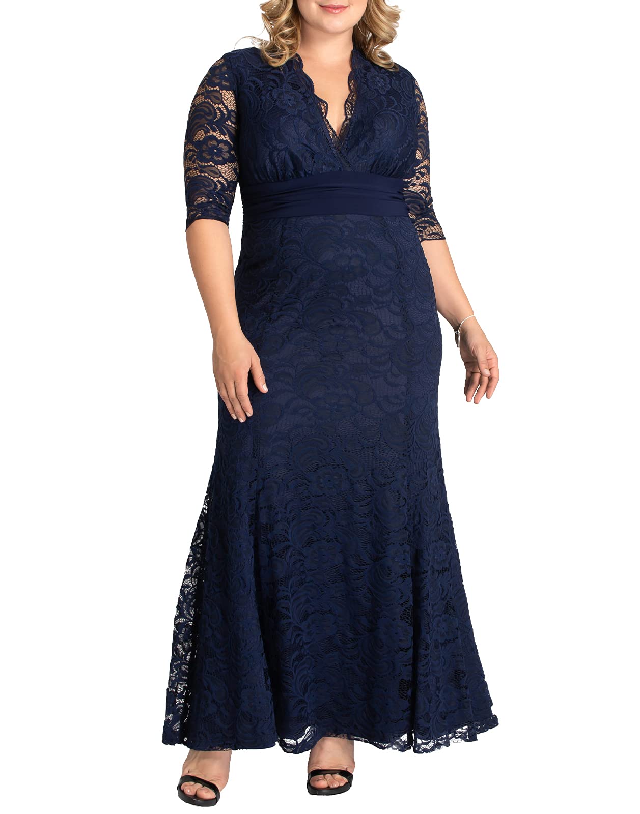 Kiyonna Women's Plus Size Lace Evening Gown - Elegant Formal Dress for Prom, Wedding & Special Occasions
