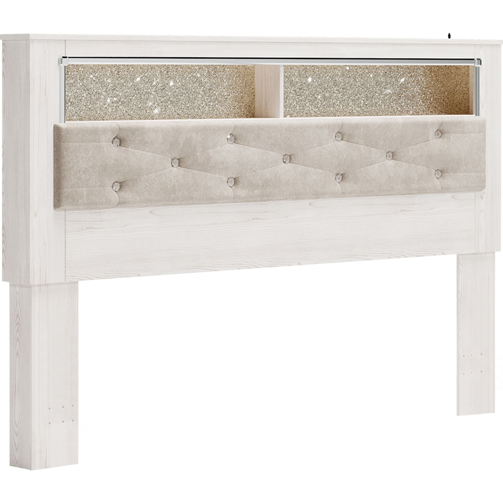 Altyra Queen Bookcase Headboard with Storage - White Wooden Bed Frame for Bedroom, Perfect for Small Spaces & Modern Home Decor