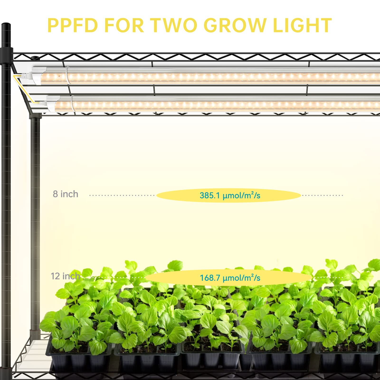 DIY Adjustable Plant Shelf with Full Spectrum Grow Lights - 8-Pack 192W T8 3000K LED Grow Light Shelf with Wheels & Seed Tray (29.5