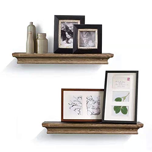 2 Pack Traditional Floating Wall Shelves Set - Grey Finish, 16 Inch, Rustic Wooden Shelves for Living Room, Bedroom, Bathroom & Office Decor