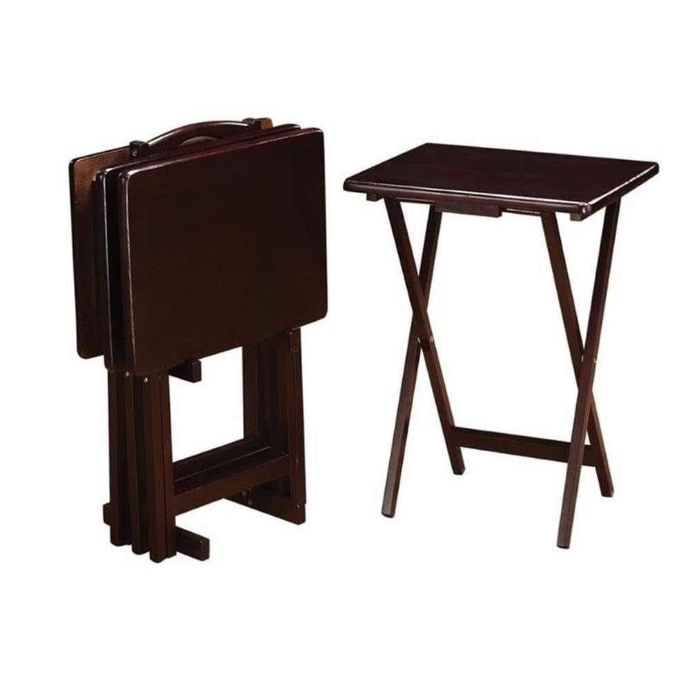 BOWERY HILL 5-Piece Transitional Wood Tray Table Set in Cappuccino Finish - Perfect for Living Room, Bedroom, or Outdoor Patio Furniture