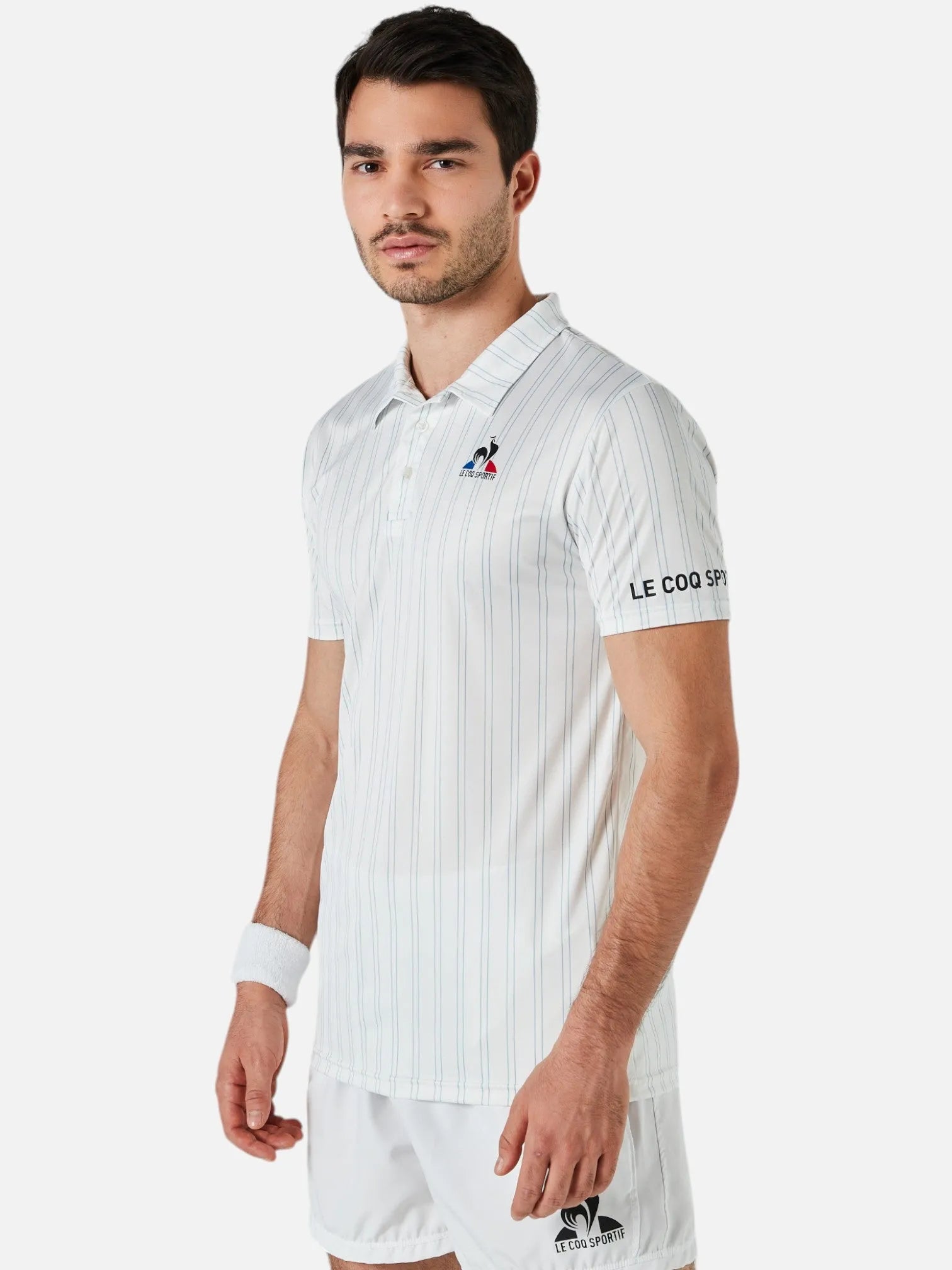 Le Coq Sportif Men's Tennis Stripe Polo Shirt - Classic White Cotton Performance Top for Casual & Sporty Looks | Perfect for Tennis, Golf, and Everyday Wear