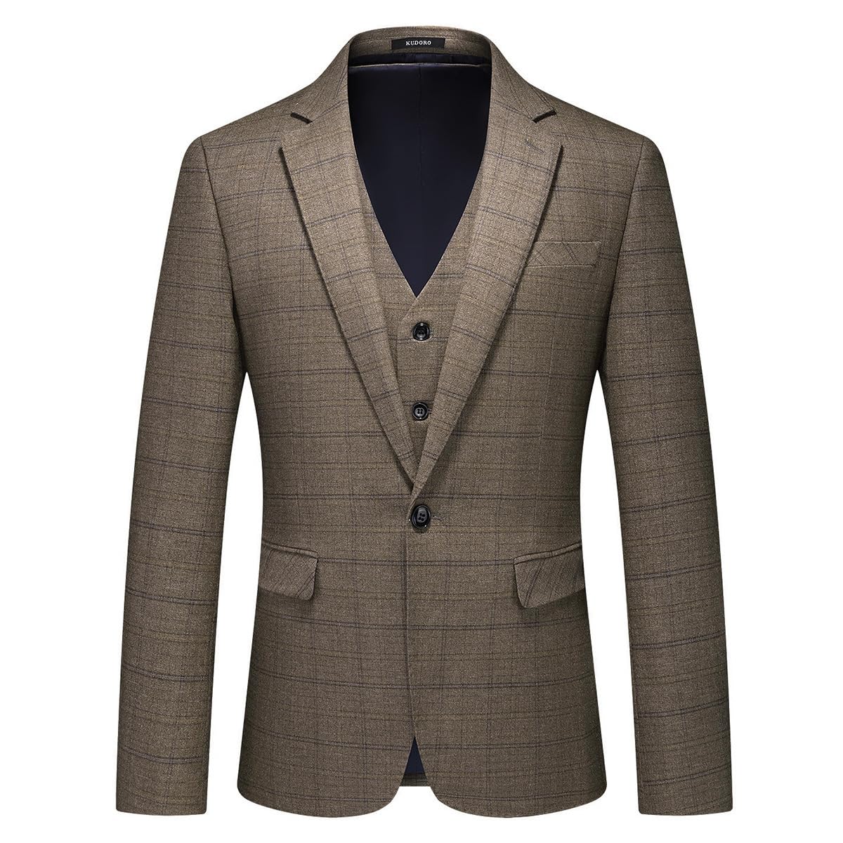 Men's 3-Piece Slim Fit Tweed Suit - Plaid One Button Tuxedo Set for Weddings, Business & Formal Events | Premium Wool Blend Suiting