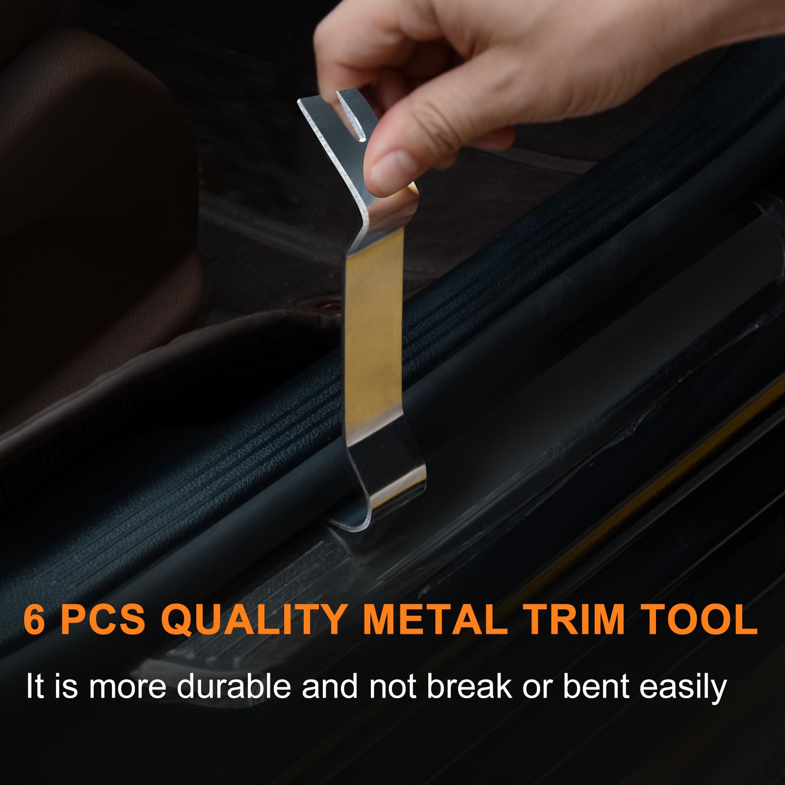 6-Piece Metal Trim Removal Tool Kit - Auto Pry Tools for Vehicle Door Panel & Dashboard - Durable Silver Car Interior Repair Set for DIY & Professional Mechanics