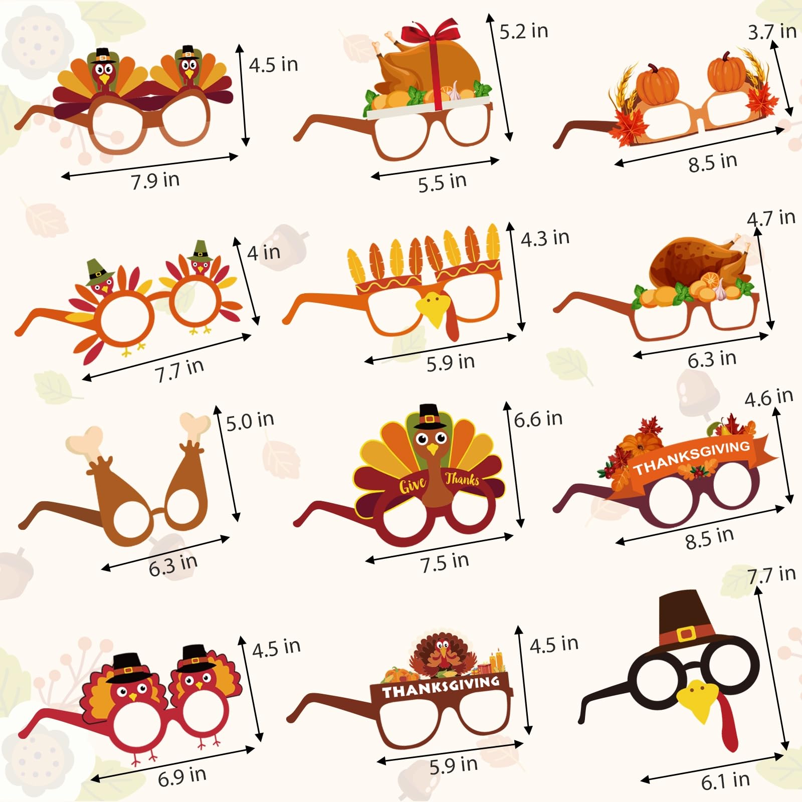 MorTime 24 PCS Thanksgiving Paper Eyeglasses - Turkey Themed Party Glasses for Kids & Adults - Fun Photo Props & Party Favors for Thanksgiving Celebrations, Family Gatherings & Holiday Events