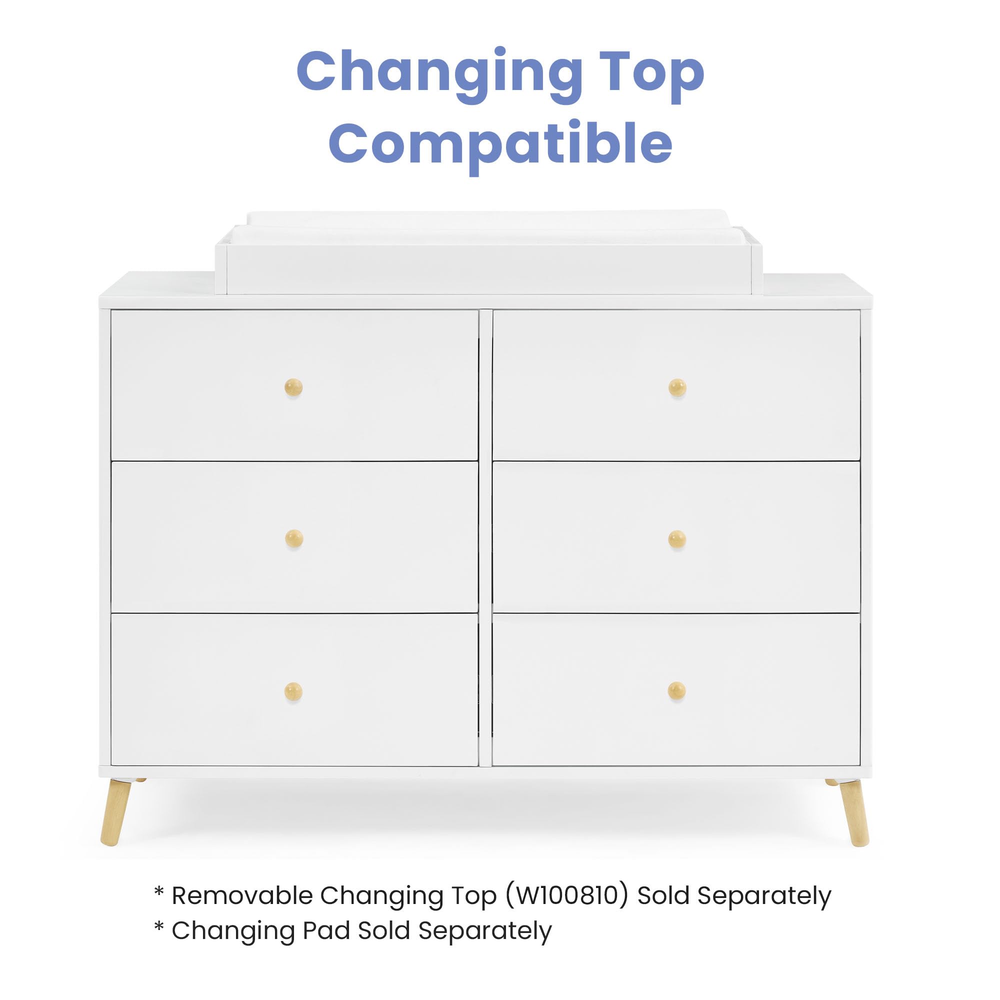 Delta Children Essex 6-Drawer Dresser in Bianca White/Natural - Perfect for Nursery, Bedroom & Kids Room Organization