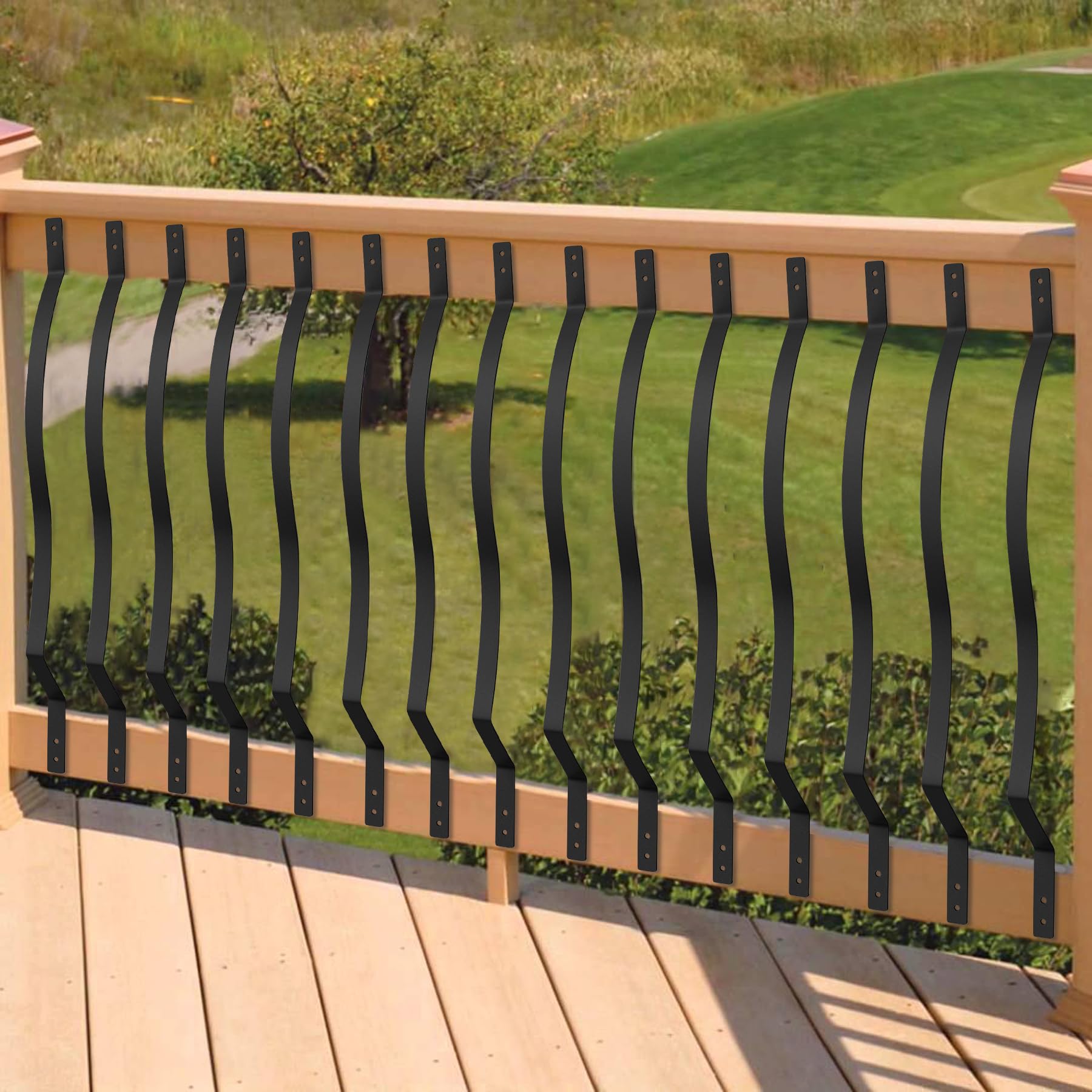 Heavy Duty 29.5 Inch Iron Deck Balusters 61 Pack with Screws - Metal Wave Arc Spindles for Outdoor Stairs, Porch & Deck Railings | Durable Rust-Resistant Design for Home & Garden Safety