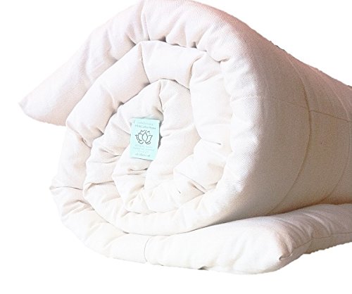 100% Organic Cotton Mattress Topper with Breathable Twill Cover - XL Twin Size, Off White - Hypoallergenic & Cooling Bed Topper for Back Pain Relief, Guest Beds & Dorm Rooms