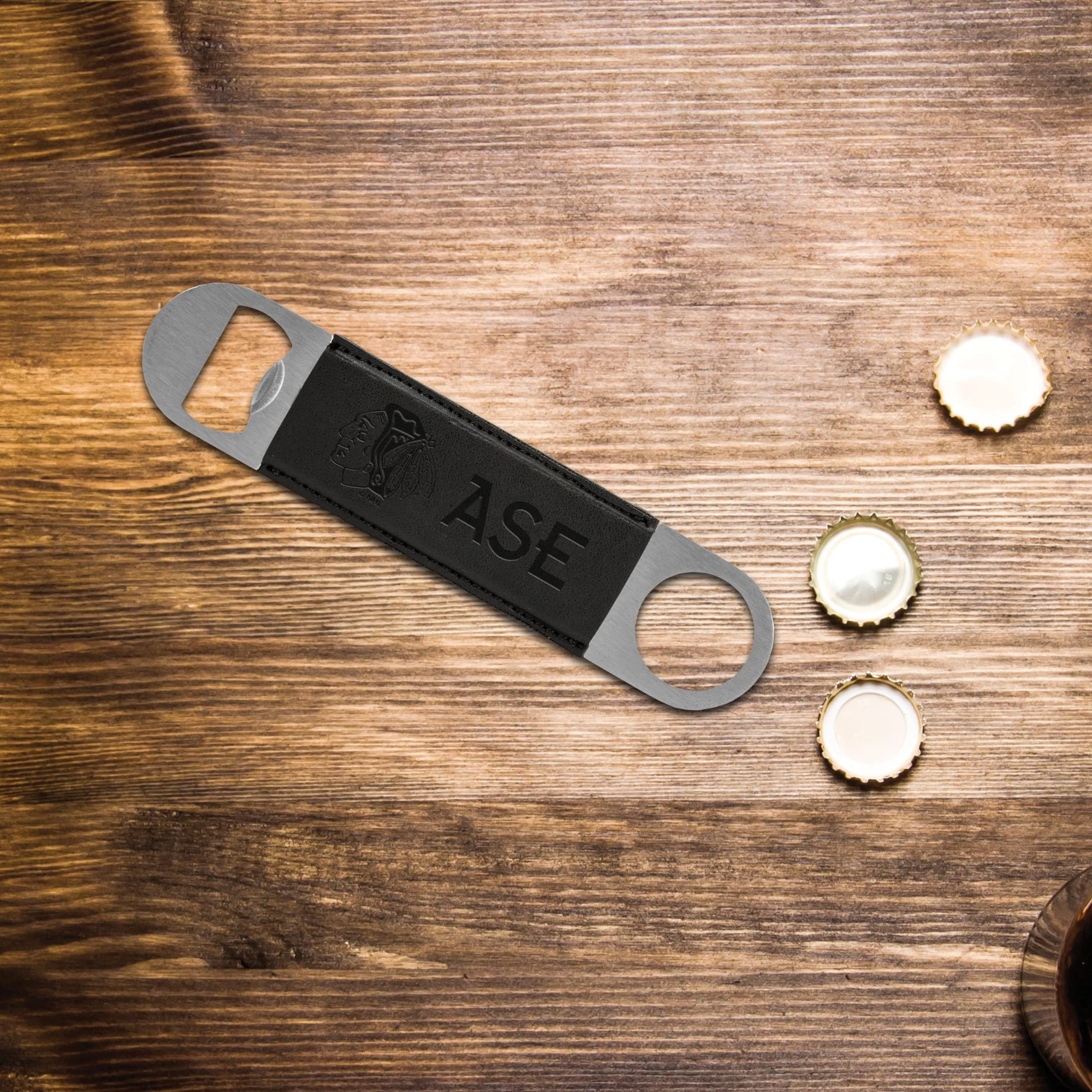 NHL Laser Engraved Bar Blade - Premium Faux Leather Beverage Accessory for Hockey Fans | Perfect for Game Day Parties, Sports Bars & Man Cave Decor
