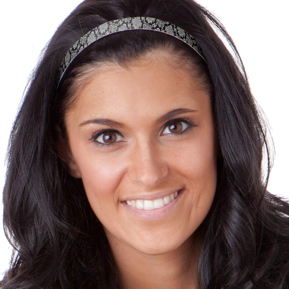 Hipsy Adjustable No Slip Bling Glitter & Fashion Printed Headbands for Women, Girls & Teens - Mixed 5-Pack (Grey Multi) - Perfect for Sports, Workouts, Yoga, School and Everyday Fashion Accessories