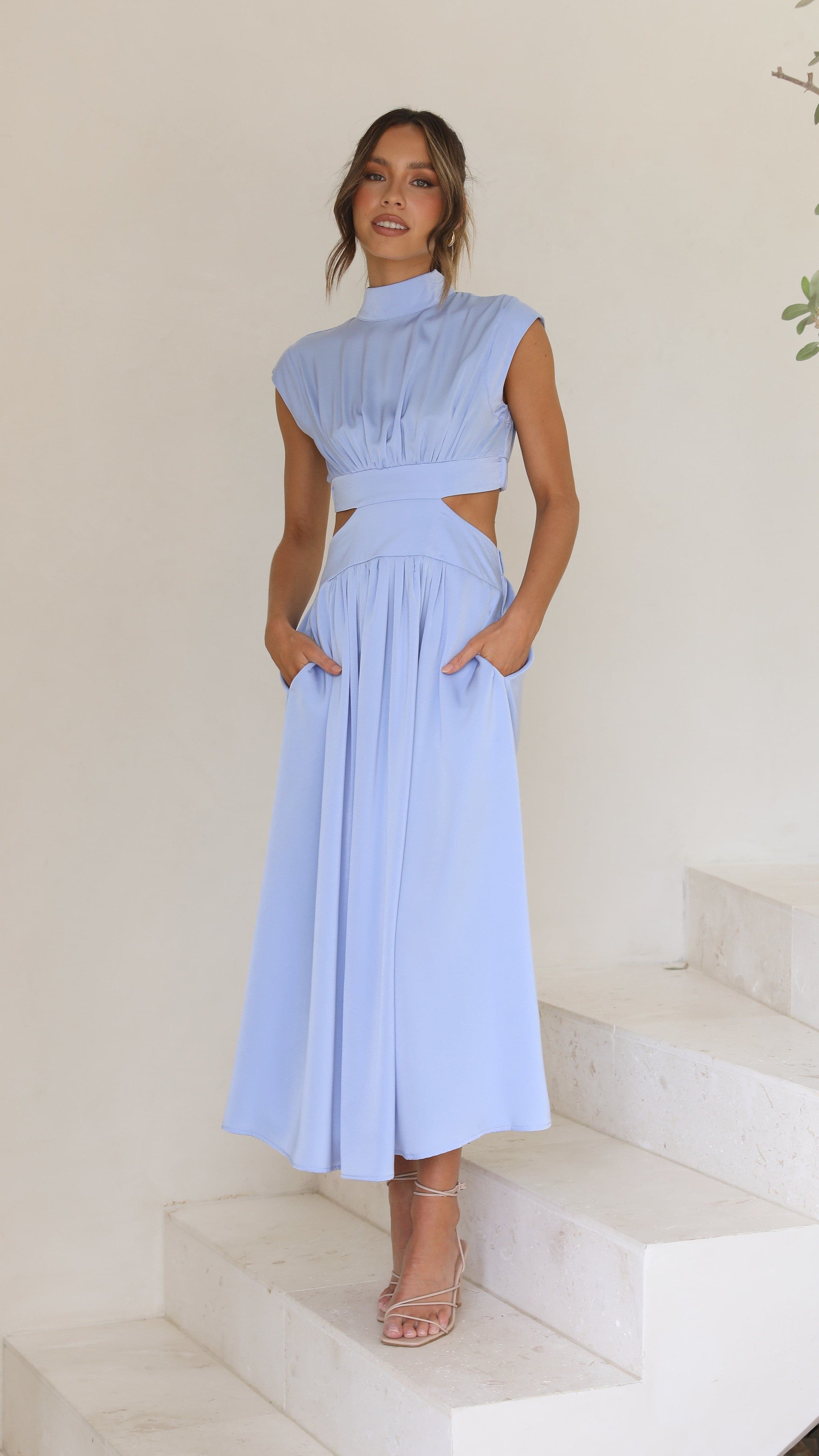 Cindie Blue Midi Dress for Women - Elegant Flowy Summer Dress for Casual Outings, Beach Vacations & Date Nights