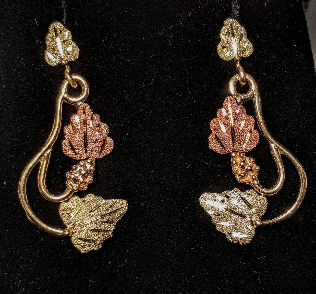 10kt Gold Three-Tone Leaf Stud Dangle Earrings - Red & Green Leaves Jewelry Set for Women | Perfect for Holidays, Parties & Everyday Wear